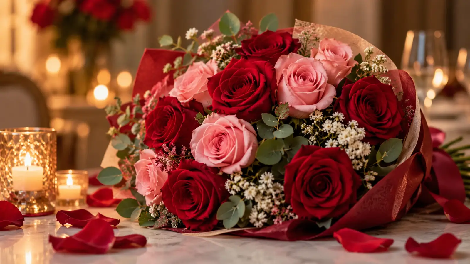 Composição floral para amor e romance